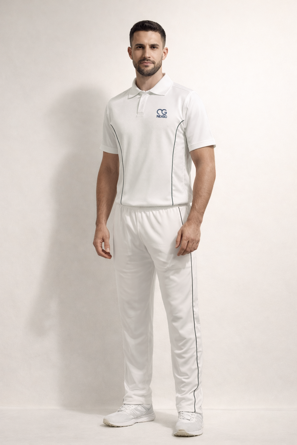 Men’s Classic White Cricket Uniform Set (Polo Shirt & Trousers)